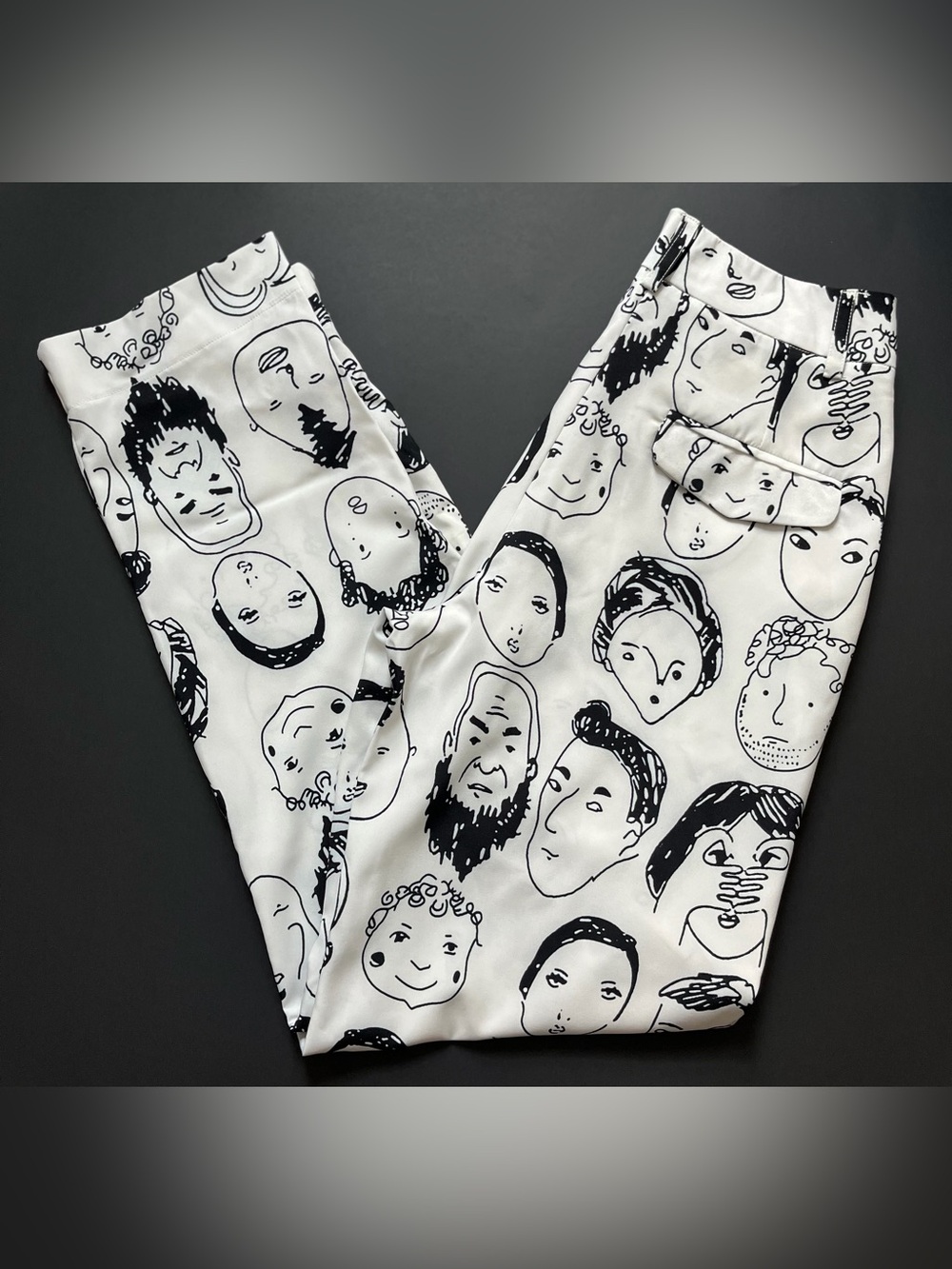 Shekou Black White Face Print Pants~Art Deco Face Pants XS